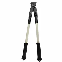 This cable cutter is designed for cutting copper electrical cable up to 750 kcmil maximum diameter. It features a beveled cutting edge and a fiberglass handle. Suitable for heavy-duty cutting in electrical installations and maintenance.