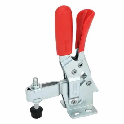 Klem Toggle Vertikal JW WINCO: Gagang Vertikal Terkunci, Pemasangan Basis Flensa - Standard Toggle Clamps