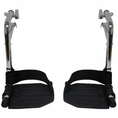 This ALCO footrest is constructed of aluminum and includes two heel loops and a footplate. It is designed for use as a leg rest pad on wheelchairs and is compatible with Guardian brand wheelchairs.