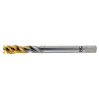 Spiral-flute tap for threading blind holes in steel and stainless steel. M24x3 metric thread, ground thread tolerance D9 / 4H-6H, 4-flute design with modified bottoming chamfer. Spiral flutes evacuate chips upward to prevent clogging, enabling threading close to the hole bottom