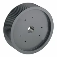 Cast-iron V-belt pulley with 8 grooves, 27.4 in outside diameter, and 27 in pitch diameter (C). Bushed-bore design accepts J bushing. For use with C or CX belt sections in power transmission systems such as conveyors, pumps, and compressors