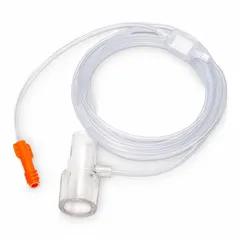 This PVC nasal cannula delivers supplemental oxygen to patients requiring low-flow respiratory support. It features a 7 ft tube length and softened tips for patient comfort. Suitable for use in hospitals, clinics, and home care settings.