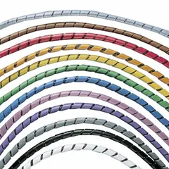 General purpose cable spiral wrap for bundling and protecting cables, wires, and hoses. Made of polyethylene in off white, with a 3/4 in width and 100 ft length, accommodating a maximum bundle diameter of 5 in. Operates from -40°F to 122°F. UL Recognized (E141152).