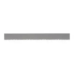 General purpose metal cutting blade for ferrous and non-ferrous materials. Bi-metal construction with variable cutting edge. Blade width 1 in, length 14 ft 5 in. Suitable for straight cuts in structural steel, pipe, and bar stock.