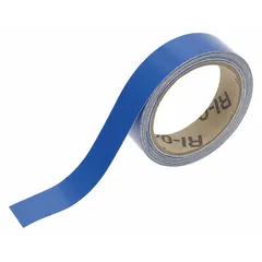 Blue vinyl pipe marking tape on a 30-foot roll, 1 inch wide, non-reflective. Used for color-coding pipes in industrial facilities to identify contents or flow direction, aiding in compliance with labeling standards.
