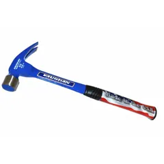 Steel straight-claw hammer with a 22 oz head weight, 1 in face diameter, and 16 in overall length. Features a textured grip and steel handle. Used for driving and pulling nails in framing, demolition, and general construction.
