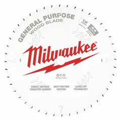 This 12-inch diameter circular saw blade features 44 teeth with a 0.12-inch cut width and a 1-inch arbor. Designed as a combo blade, it is suitable for general woodworking tasks including ripping and crosscutting lumber, plywood, and composite wood materials.
