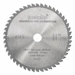 This carbide-tipped circular saw blade is designed for cutting aluminum and soft metals. With 48 teeth and a 0.06 in kerf, it produces clean cuts in sheet, extrusion, and profile stock. The 6-1/2 in diameter and 3/4 in arbor fit common saws used in metal fabrication and construction.