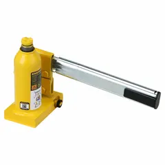 This manual-handle mechanical bottle jack has a 3 ton load capacity and a steel body. Its high-clearance design allows lifting in confined spaces common in vehicle maintenance and industrial equipment servicing.