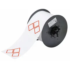 Red GHS/CLP 3A diamond precut label rolls measuring 2 61/64 in x 4 21/64 in with a 2 61/64 in dimension. Features an acrylic adhesive for secure application on containers and equipment. Compatible with the Brady i5300 printer series for chemical hazard identification and compliance labeling.