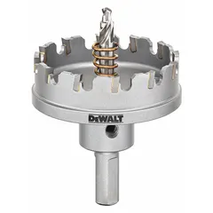 Carbide-tipped hole saw with attached arbor, 7/8 in diameter, 2 teeth per inch, and 1/4 in maximum cutting depth. Designed for cutting metal in applications such as sheet metal, pipes, and other metallic surfaces.