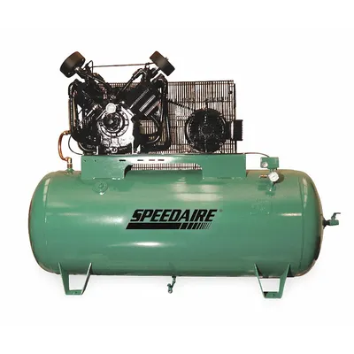 Kompresor Udara Listrik SPEEDAIRE: 15 hp, 2 Tahap, Horizontal, 120 gal, 49 cfm, 175 psi - Pressure Lubricated Stationary Electric Air Compressors
