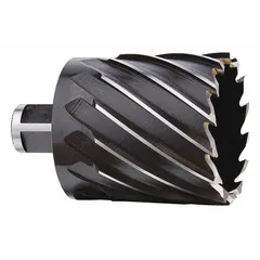 This high-speed steel annular cutter features a 1-3/4 in diameter and 2 in maximum cutting depth. The black oxide finish reduces friction and extends tool life. Designed for general cutting applications, it creates clean holes in metal for structural fabrication, shipbuilding, and equipment maintenance.