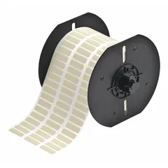 Polyimide precut label roll with permanent adhesive, yellow matte finish. Measures 1/4 in x 57/64 in. Compatible with BBP33 printer series. Used for wire marking, component labeling, and panel identification in industrial environments.