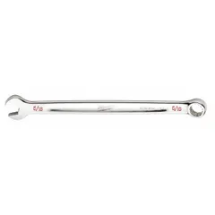 This SAE 12-point combination wrench features a chrome finish and is sized for 5/16-inch fasteners. With a 5 1/2-inch overall length, it provides access in confined spaces. Suitable for tightening or loosening hex nuts and bolts in mechanical assembly and maintenance tasks.