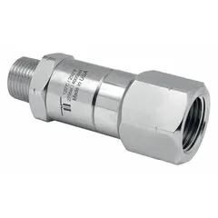 This MOSMATIC rotating joint is a single-passage union made of nickel-plated C38500 brass, designed for air service. It features a 3/8 in stationary port and a maximum speed of 30 RPM. Typical applications include transferring air from a stationary supply line into rotating machinery in industrial settings such as packaging, printing, and material handling.