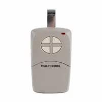 This 4-button visor transmitter operates at a maximum frequency of 300 MHz and supports 512 codes across 4 channels. Batteries are included. Typical applications include remote control of gates, garage doors, and access systems