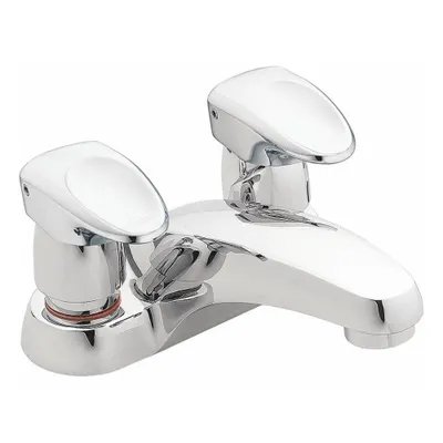 MOEN Keran Kamar Mandi Lengkung Rendah: M-Press, Centerset, Kuningan, Finishing Krom, Laju Aliran 0.5 gpm - Centerset Push-Button Metering Bathroom Faucets