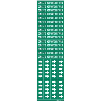 BRADY Penanda Pipa: Pasokan Air Panas Domestik, Hijau, Putih - Domestic Hot Water Supply Adhesive Pipe Markers