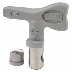 This GRACO airless spray gun tip has a 0.021 in orifice size and is colored gray. It is designed for use with the XHD001 model and is compatible with the XTR series. Suitable for industrial finishing applications requiring controlled spray patterns.