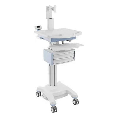 LUXOR Kereta Stasiun Kerja Medis: Aluminium, (2) Putar dengan Rem, Putih, 2 Laci - Mobile Medical Equipment Workstations