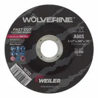 WEILER Abrasive Cutoff Wheel: Type 27, 4 1/2" x 0.045" x 7/8", Aluminum Oxide, 60 Grit, Wolverine (MPN 56393)