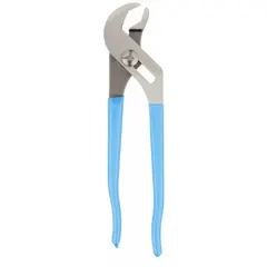 9 1/2 in overall length V-jaw tongue and groove pliers with groove joint and serrated jaws. Maximum jaw opening of 1 1/2 in. Used for gripping and turning fasteners, pipes, and fittings in plumbing, mechanical, and industrial maintenance applications.