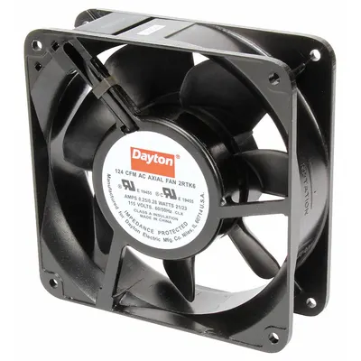 Dayton Kipas Aksial: Aliran Udara 124 cfm @ 0.000 in SP, Tinggi 4 11/16 in, Kedalaman 1 1/2 in, Terminal - Standard Square Axial Fans