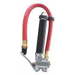 This in-line single-tire inflator gauge is constructed with a rubber body and features a 1/4 in thread size for connection to air hoses. Designed for inflating and checking pressure on single tires in automotive, light truck, and industrial maintenance applications.