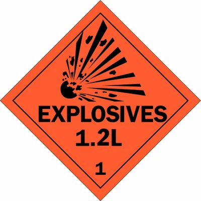 Plakat Kontainer BRADY: Bahan Peledak 1.2 L 1, 10 3/4 in x 10 3/4 in, Tinggi Label 10 3/4 in - Class 1: Explosives
