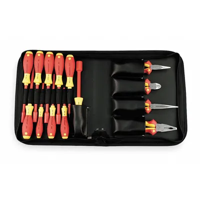 WIHA Kit Alat Berinsulasi: Berinsulasi, 14 Total Pcs, Obeng dan Bit/Tang - Tool Sets with Tool Case