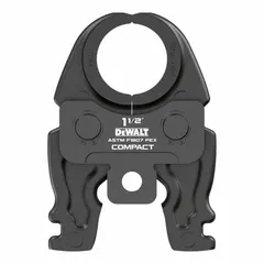 Jaw attachment for use with DEWALT compact press tools. Designed for crimping or pressing fittings onto pipes in plumbing, HVAC, and industrial piping systems. Suitable for copper, PEX, and multi-layer composite tubing in commercial and residential installations.