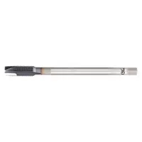 Spiral-point extension tap with 1"-12 UNF thread, H6 tolerance, 3-flute design, and plug chamfer. Constructed from powdered metal with V coating for extended tool life. Designed for threading blind holes and deep cavities in multiple materials where standard taps cannot reach