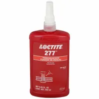 LOCTITE 277 is a red, oil-tolerant, high-strength threadlocker designed for permanent locking and sealing of threaded fasteners. It cures anaerobically between metal threads to prevent loosening from vibration and seal against leaks. Suitable for applications where disassembly requires heat and tools, such as heavy machinery, pumps, and combustion equipment. Supplied in an 8.45 fl oz bottle
