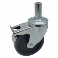 Swivel caster with total-lock brake and stem mounting, finished in silver. Compatible with Joerns RC 750 healthcare beds. Used in hospitals and long-term care facilities for secure mobility and locking of patient beds.