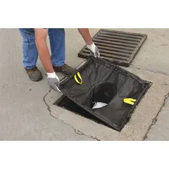 This adjustable-frame insert street drain filter captures debris from stormwater runoff. It measures 28 in L x 16 in W x 16 in H and has a maximum flow rate of 500 gpm. The adjustable frame allows for a custom fit in standard catch basins.