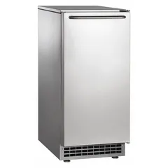 This undercounter nugget ice machine produces 85 lb of ice per day and is air cooled. It measures 33 3/8 in high by 14 7/8 in wide, with a gray finish. Suitable for commercial kitchens, bars, and healthcare facilities where a compact ice supply is needed.