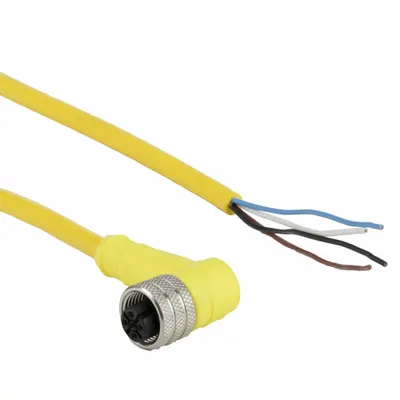 BRAD HARRISON Kabel Konektor: M12 Female Right Angle X Bare Wire, 4 Pin, Kuning, PVC, 10 m Panjang Kabel - Single-Ended Cordsets with PVC Jacket for Flexing Applications