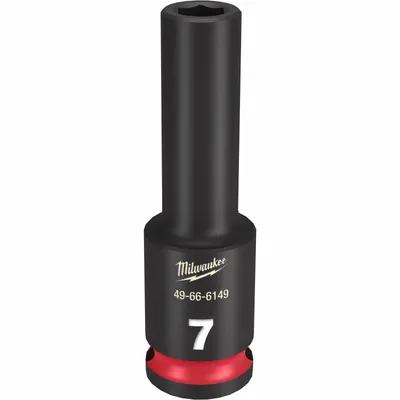 MILWAUKEE Deep Impact Socket: 3/8 in Drive Size, Metric, 7 mm Socket Size, 6-Point - 3/8" Drive Impact Sockets
