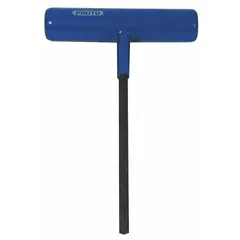 This T-shaped hex key has a 2 mm metric tip size and a 6-inch long arm. It is made of alloy steel with a black oxide finish. The T-handle design provides increased torque and comfort for tightening or loosening hex socket fasteners in assembly, maintenance, and repair tasks.