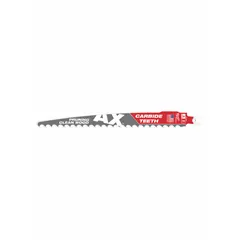 Carbide reciprocating saw blade with 9 in length and 0.05 in thickness. Designed for wood cutting and pruning applications, such as cutting lumber and tree branches.
