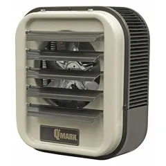 Standard suspended electric unit heater for wall or ceiling mounting. Operates on 600V AC, 3-phase power. Overall dimensions: 21-3/4 in H x 19 in W x 12-3/4 in D. Suitable for supplemental or primary heating in commercial and industrial spaces.