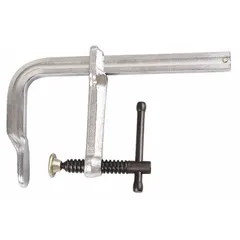 Medium-duty bar clamp with a sliding T handle and a maximum jaw opening of 12 inches. Provides a clamping force of 1,300 lb. Features a bar slide design and a swivel pad for secure gripping on irregular surfaces. Suitable for woodworking, metalworking, and general fabrication tasks such as gluing, welding, or assembly.