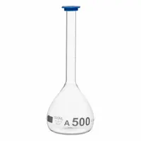 QORPAK Volumetric Flasks: 500 mL, Gray, Round, A, Includes Closure, 4 in Overall Ht (MPN 278388)