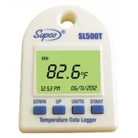 SUPCO Data Logger: -5°F to 160°F, -20°C to 70°C, SL500T, Temp, 160°F Max Dew Point Measured, USB