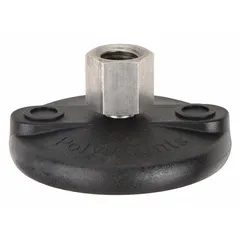 This vibration-damping female leveling mount features a 2 in nylon base with plain finish and a 1/2"-13 thread size. It supports a load capacity of 4,000 lb and includes mounting holes for secure installation. The 3/4 in hex size allows for easy adjustment. Typical applications include leveling and stabilizing industrial machinery, conveyors, and workstations while reducing vibration.
