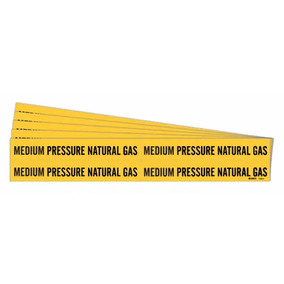 BRADY Penanda Pipa: Gas Alam Tekanan Sedang, Kuning, Hitam, Cocok untuk Diameter Luar Pipa 3/4 hingga 2 3/8 in - Medium Pressure Natural Gas Adhesive Pipe Markers