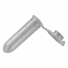Polypropylene microcentrifuge tube with 1.5 mL capacity, conical bottom, and attached colorless snap cap. Green body with graduated markings. Used for sample storage, centrifugation, and processing of small volumes in laboratory microcentrifuges.