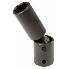 This 1/2" drive flex impact socket features a 19 mm, 6-point standard configuration with a black oxide finish. It is designed for use with impact tools in high-torque applications, such as loosening or tightening fasteners in confined spaces. The flex joint allows access to fasteners in tight areas. Not tether capable.