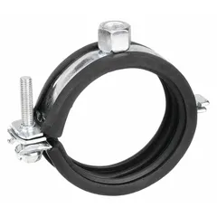 Electro-galvanized steel split-ring hanger for supporting 3/8 in pipe or tube with a maximum outside diameter of 3/4 in. Fits 3/8 in threaded rod. EPDM rubber cushion reduces vibration and noise in HVAC, plumbing, and industrial piping systems.